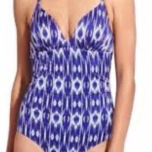 Athleta Blue & White Amalfi Ikat Print One Piece Swimsuit